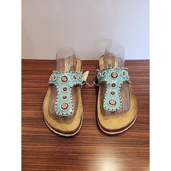 Xhilaration Shoes - Xhilaration Thalia Womens 9 Turquoise Sequin Thong Slide Sandals